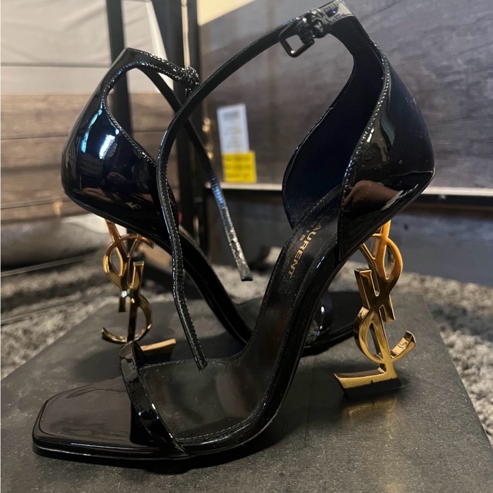 Opyum Yves Saint Laurent Black Heels with Iconic Gold Heel, worn once